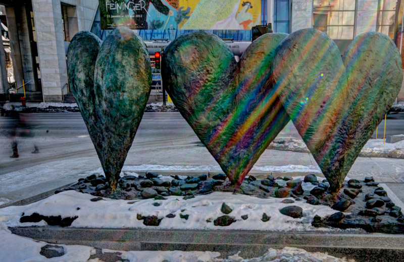 Three Hearts on a Rock sculpture by Jim Dine