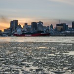Container ship leaving the Port of Montreal