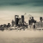 Montreal skyline with steam fog