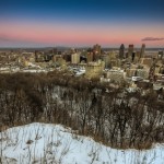 View of Montreal at sunset from Mount Royal
