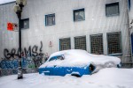 Vintage car under snow