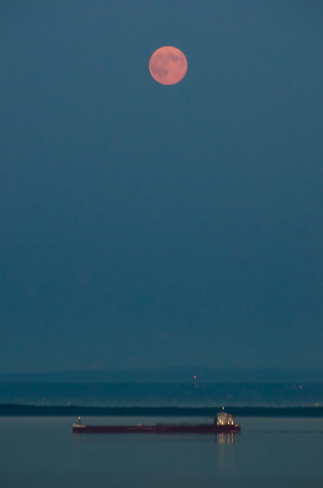 Pink moon rising over the Saint Lawrence