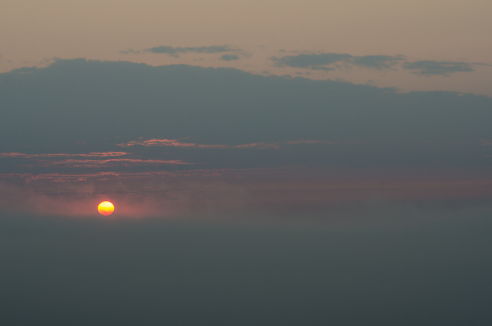 Sun rising through the fog