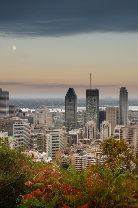 Moon rising over Montreal in Autumn